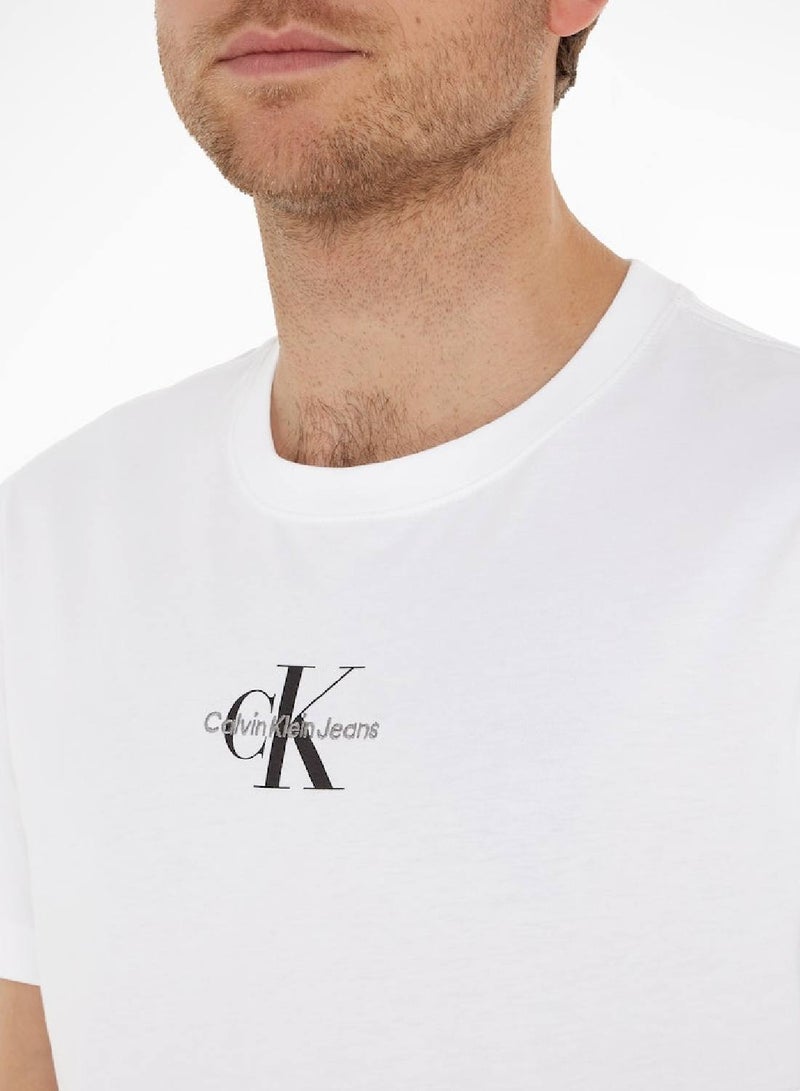 Men's Cotton Monogram T-Shirt -  cotton jersey, White