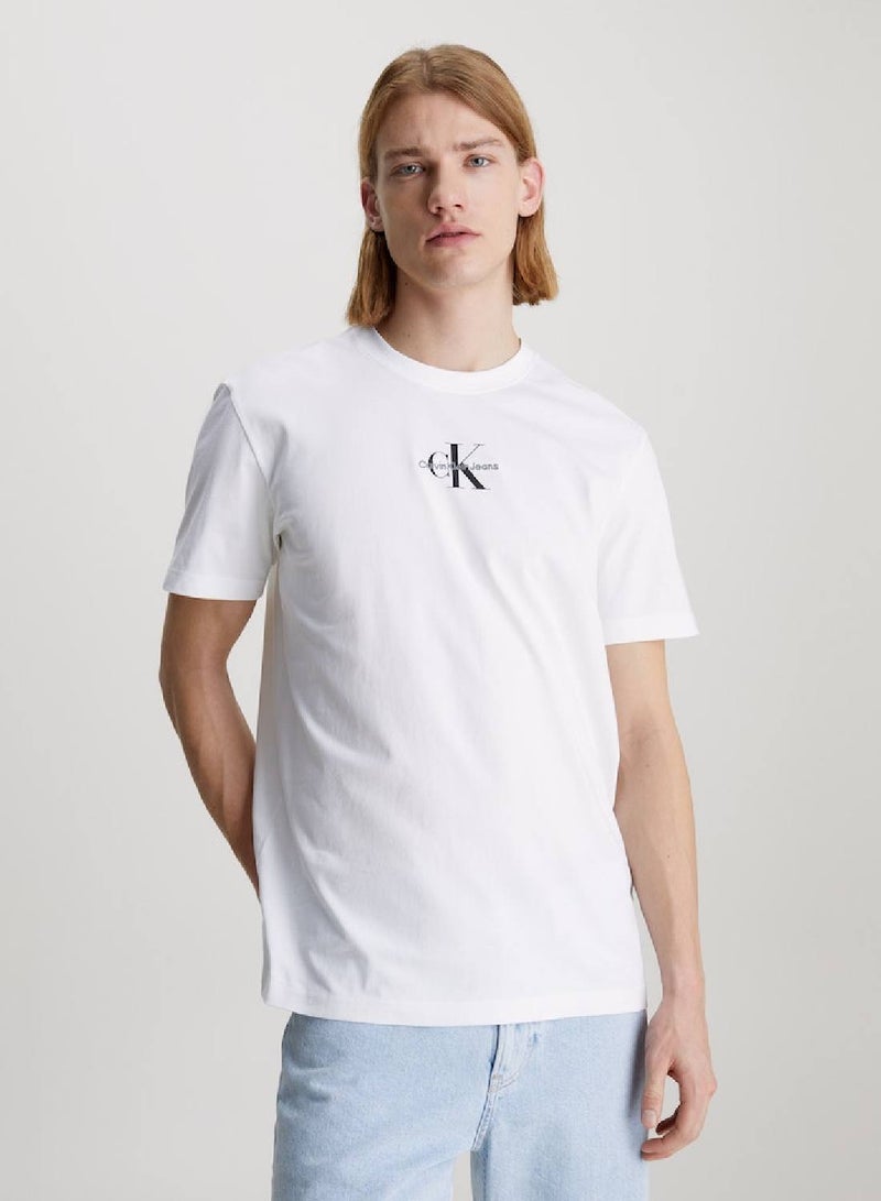 Men's Cotton Monogram T-Shirt -  cotton jersey, White