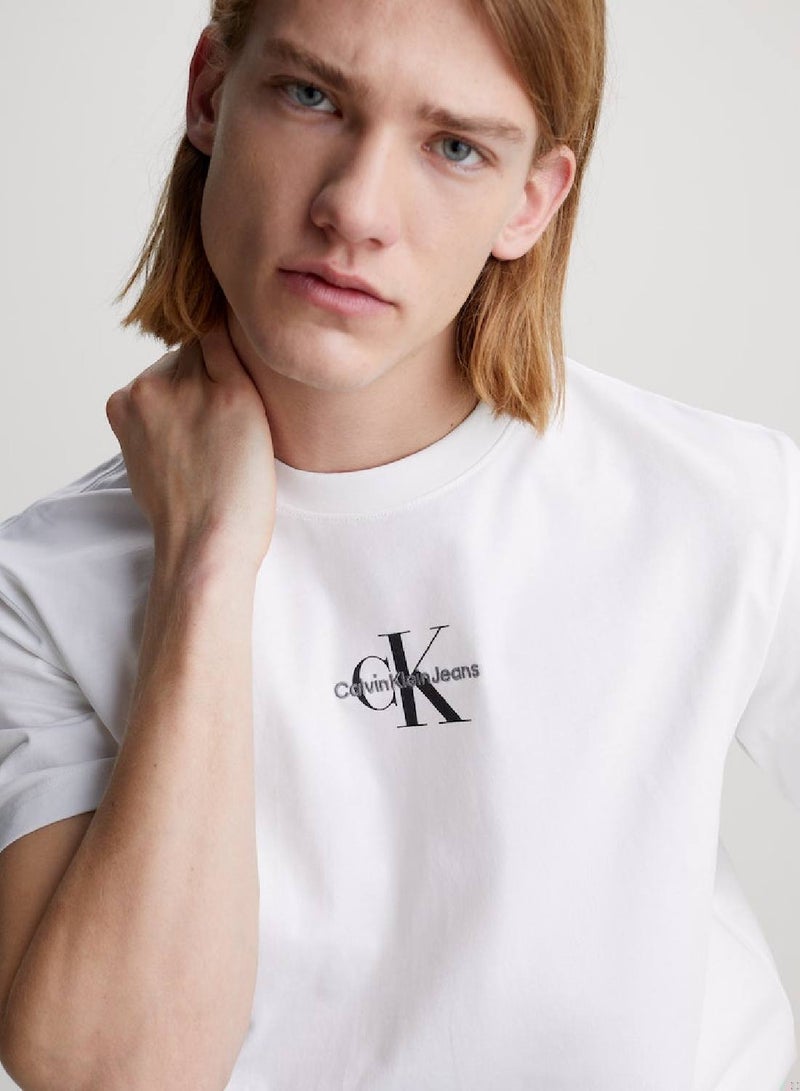 Men's Cotton Monogram T-Shirt -  cotton jersey, White