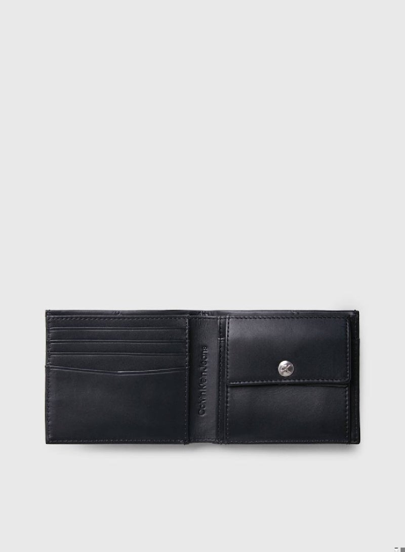 Men's Logo Print Bifold Wallet - Leather, Black