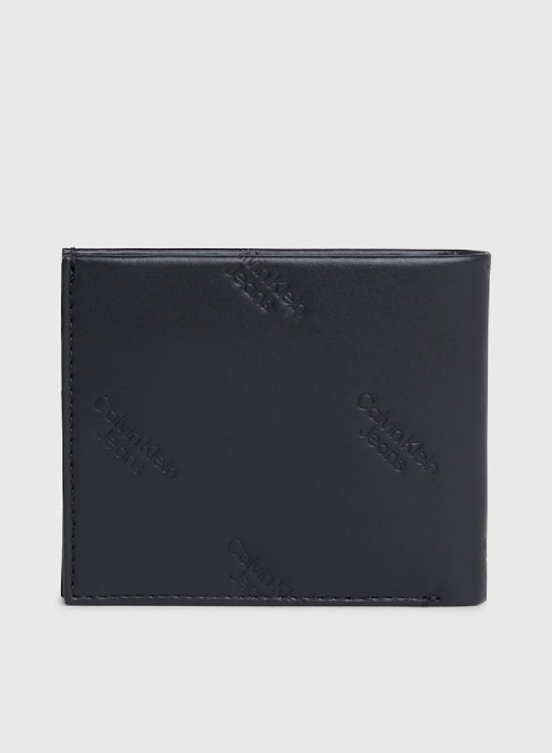 Men's Logo Print Bifold Wallet - Leather, Black