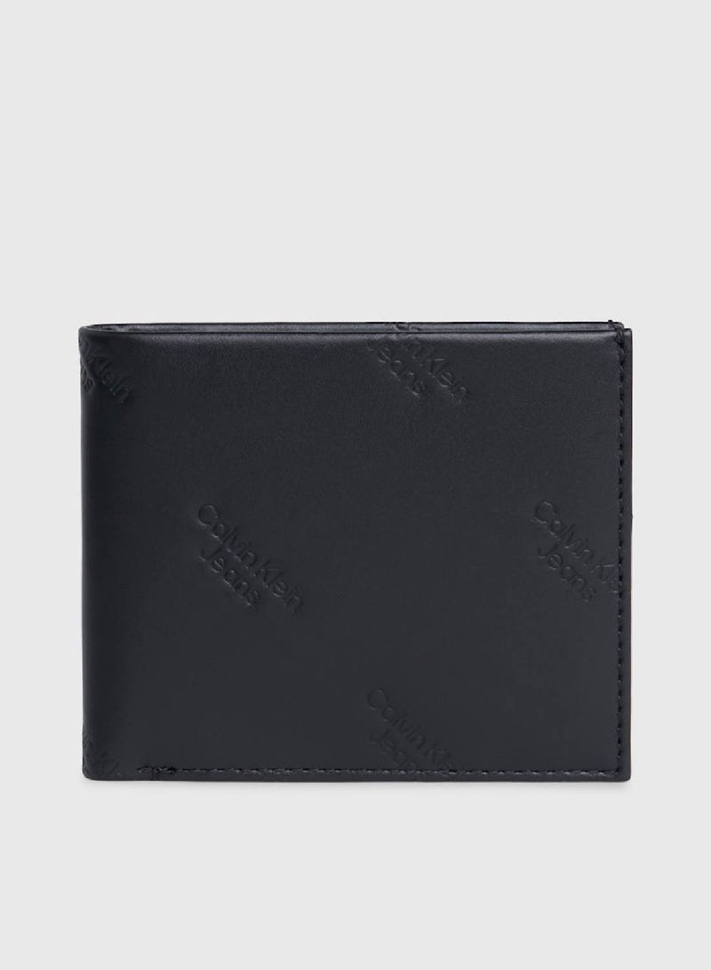 Men's Logo Print Bifold Wallet - Leather, Black