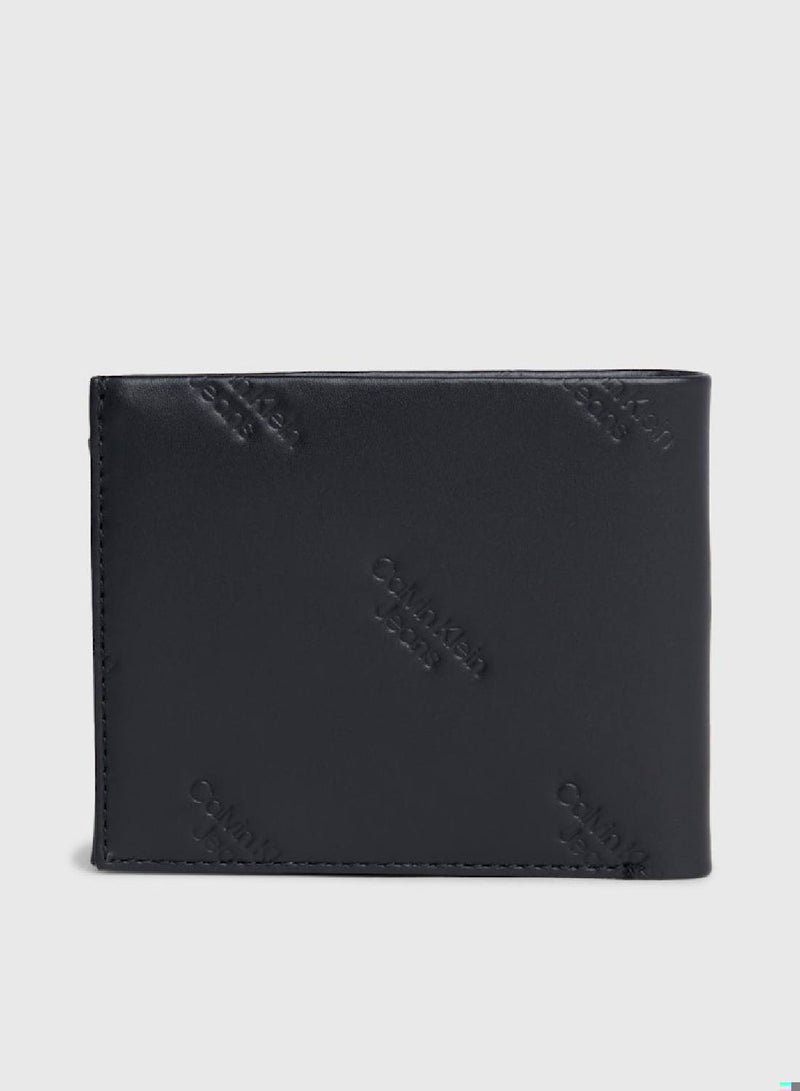 Men's Logo Print Bifold Wallet - Leather, Black