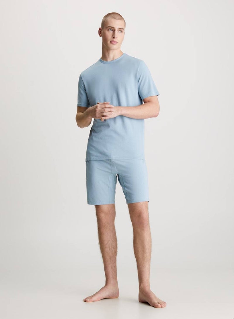 Men's Shorts Pyjama Set - Cotton Stretch - Cotton, Blue