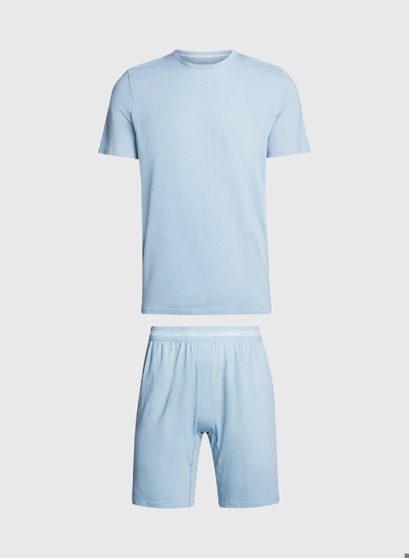 Men's Shorts Pyjama Set - Cotton Stretch - Cotton, Blue