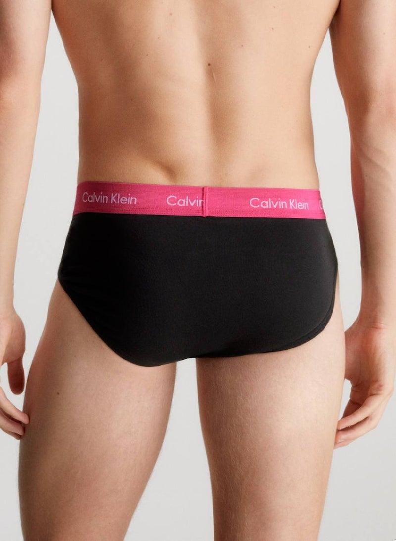 Men's 3 Pack Hip Briefs - Cotton Stretch Wicking - Cotton, Black