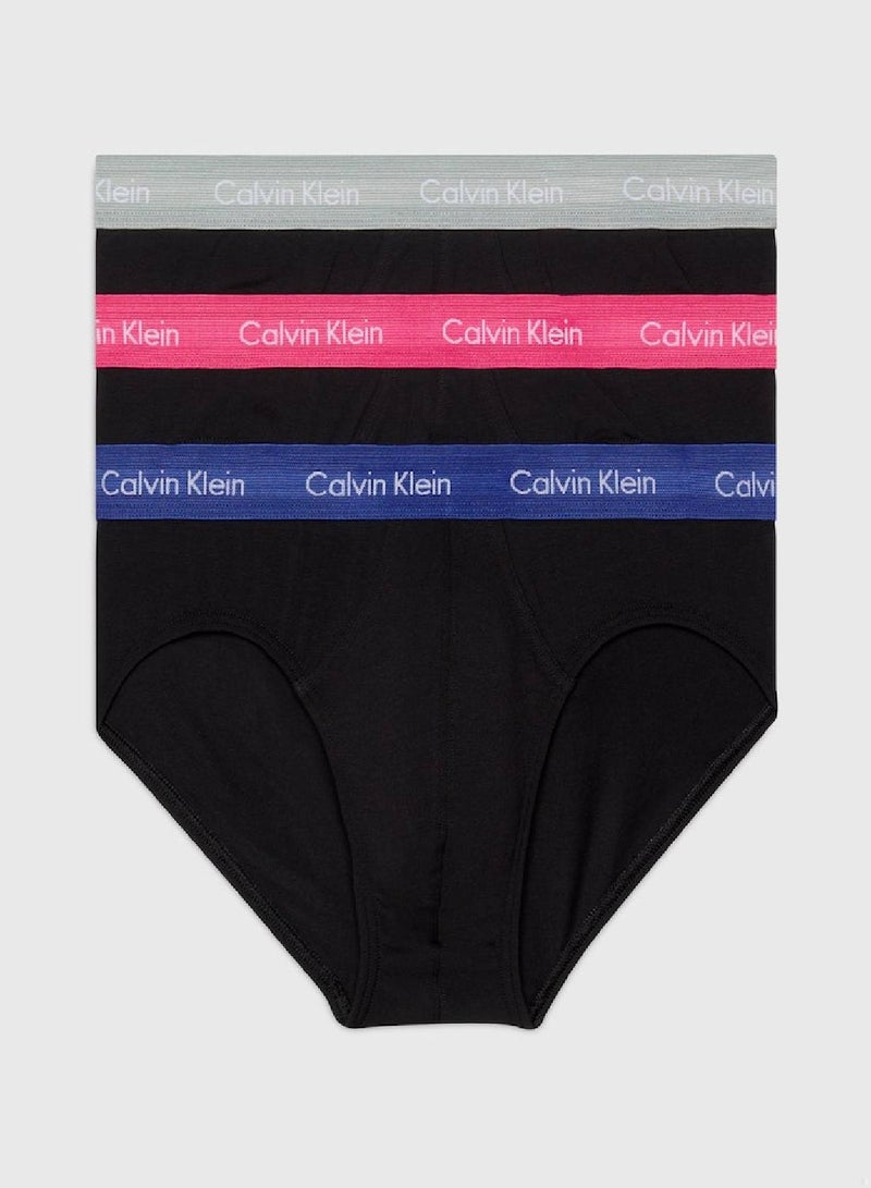 Men's 3 Pack Hip Briefs - Cotton Stretch Wicking - Cotton, Black