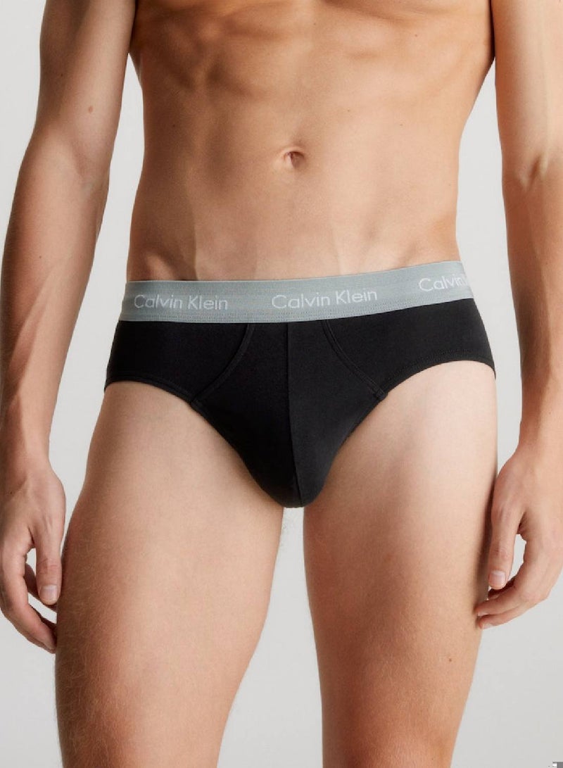 Men's 3 Pack Hip Briefs - Cotton Stretch Wicking - Cotton, Black