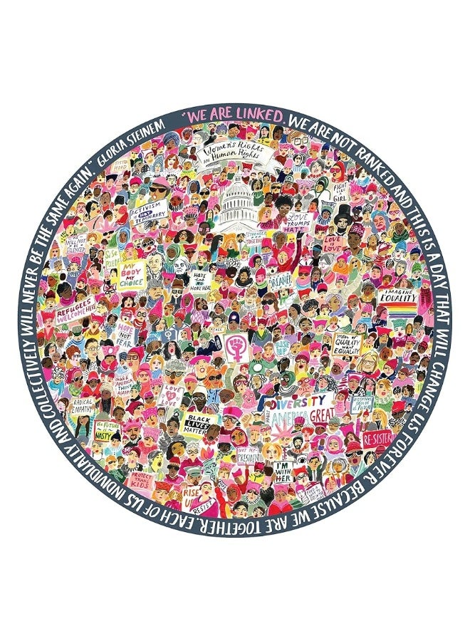 eeBoo: Piece and Love Women March! 500 Piece Round Circle Jigsaw Puzzle, Puzzle for Adults and Families, Glossy, Sturdy Pieces and Minimal Puzzle Dust