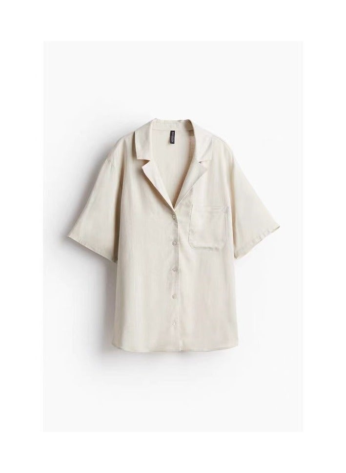 HM summer new breathable Cuban collar women's shirt