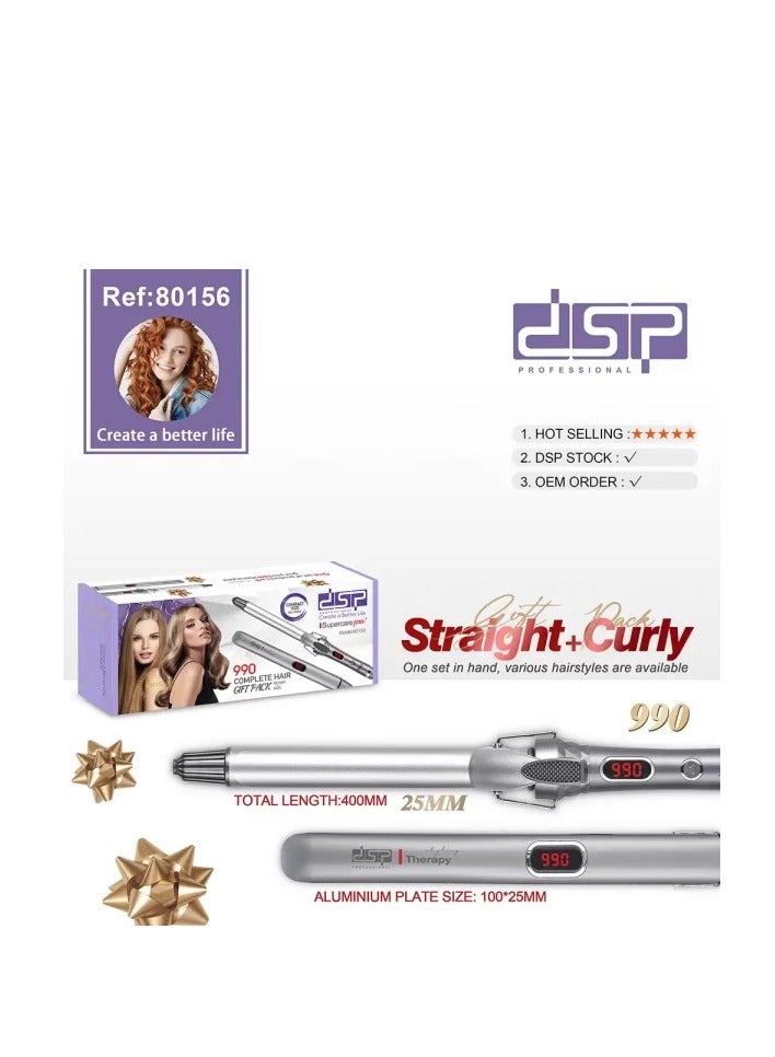 DSP 2 in 1 Hair Curler & Straightener Styling Set | 6 Heat Levels | LED Temperature Display | Model 80156