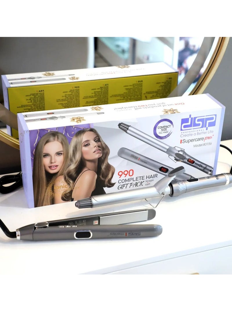 DSP 2 in 1 Hair Curler & Straightener Styling Set | 6 Heat Levels | LED Temperature Display | Model 80156