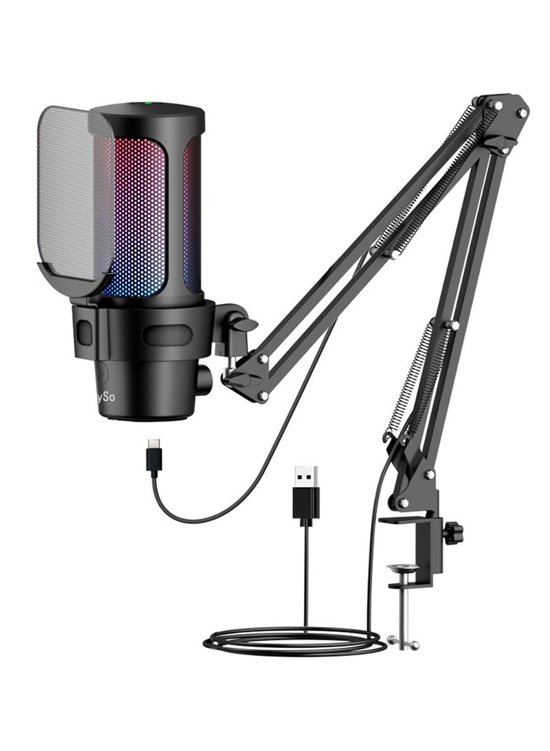 Wired Microphone Gaming Condenser Microphone Professional Desktop Recording Mic With Adjustable Arm Stand For Studio Recording Dubbing Network Online Class