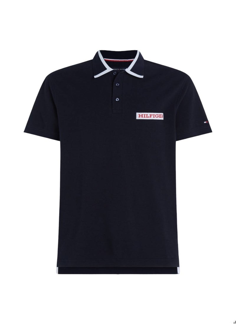 Men's Tipped Logo Embroidery Regular Fit Polo - Cotton, Blue