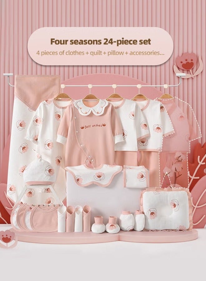 24PCS Newborn Baby Gift Set, Newborn Layette Gift Set for Boys and Girls, Babies Essential Clothes Accessories with Baby Blanket, 100% Premium Cotton, for Spring Summer Autumn Winter Four Seasons