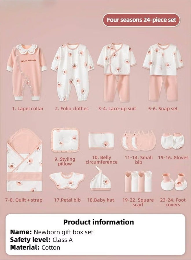 24PCS Newborn Baby Gift Set, Newborn Layette Gift Set for Boys and Girls, Babies Essential Clothes Accessories with Baby Blanket, 100% Premium Cotton, for Spring Summer Autumn Winter Four Seasons