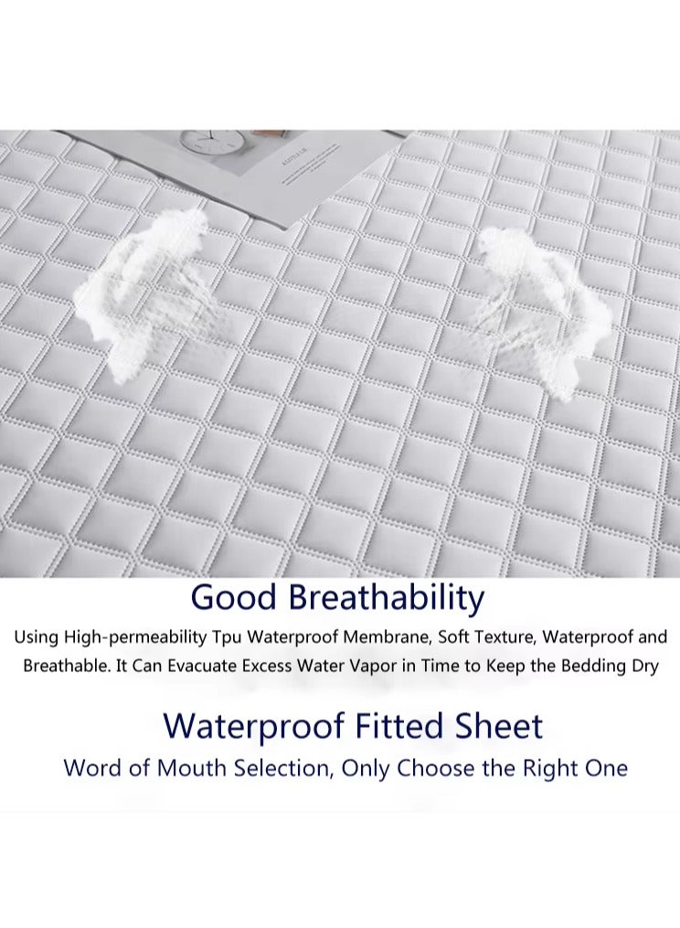 Waterproof Cotton Mattress Cover 180x200 cm – Soft, Quilted, and Breathable with 2 Pillowcases