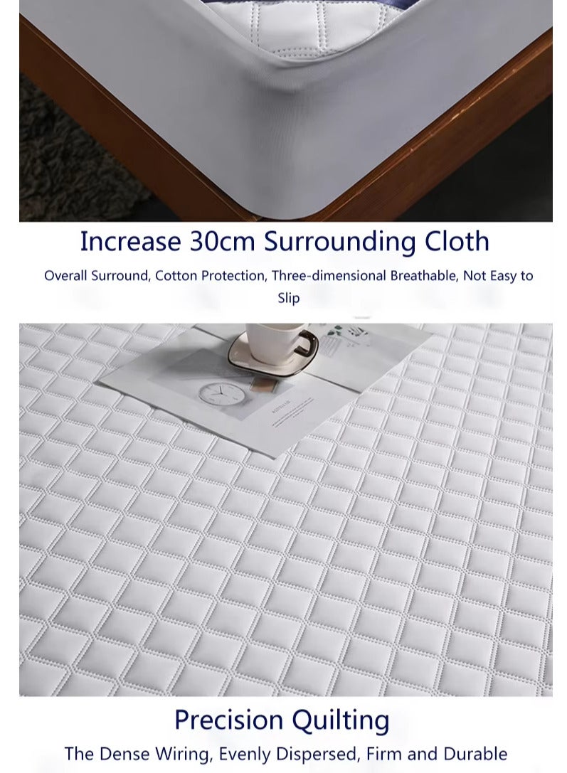 Waterproof Cotton Mattress Cover 180x200 cm – Soft, Quilted, and Breathable with 2 Pillowcases