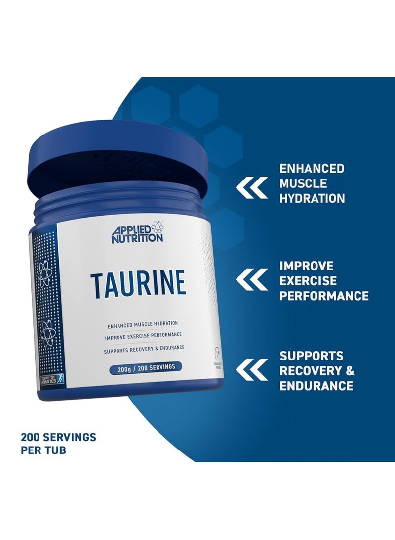 Taurine Powder 1000mg - Pure & Natural Supplement for Enhanced Muscle Hydration, Recovery & Endurance, 200g Unflavored