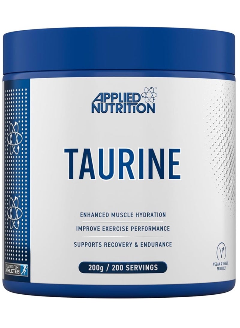 Taurine Powder 1000mg - Pure & Natural Supplement for Enhanced Muscle Hydration, Recovery & Endurance, 200g Unflavored