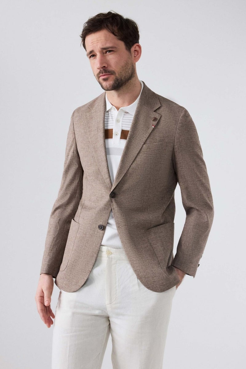 Regular Fit Light Brown Plain Fabric Jacket 2DC04MD044670