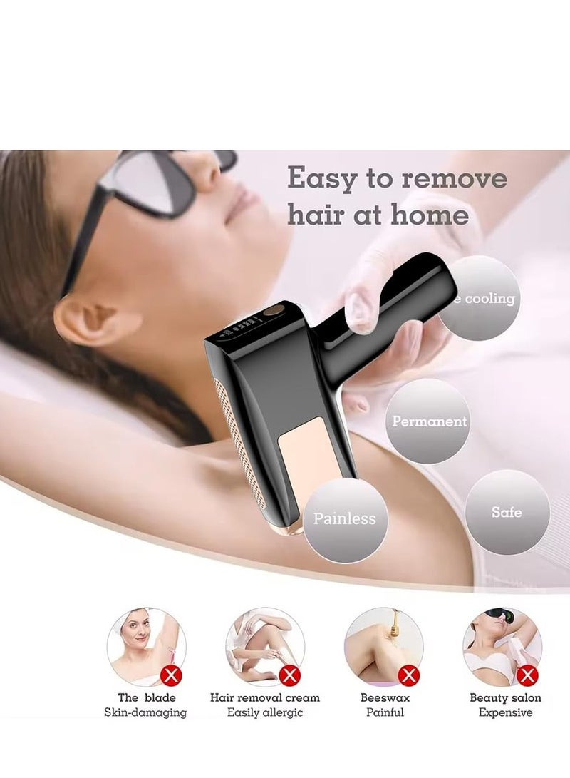 Laser Hair Removal, Hair Removal Device with Ice-Cooling Painless Care Function for Women and Man, IPL Hair Remover 999,999 Flashes for Facial Armpits Legs Arms Bikini Line (Black)