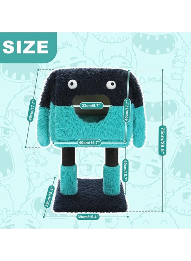 Monster-Themed Cat Tree, 2 in 1 Cat Scratching Post with Big Cozy Condo, Artistic Modeling Cat Tower with a Soft Removable Cat Bed for Indoor Cats (Blue, Medium)