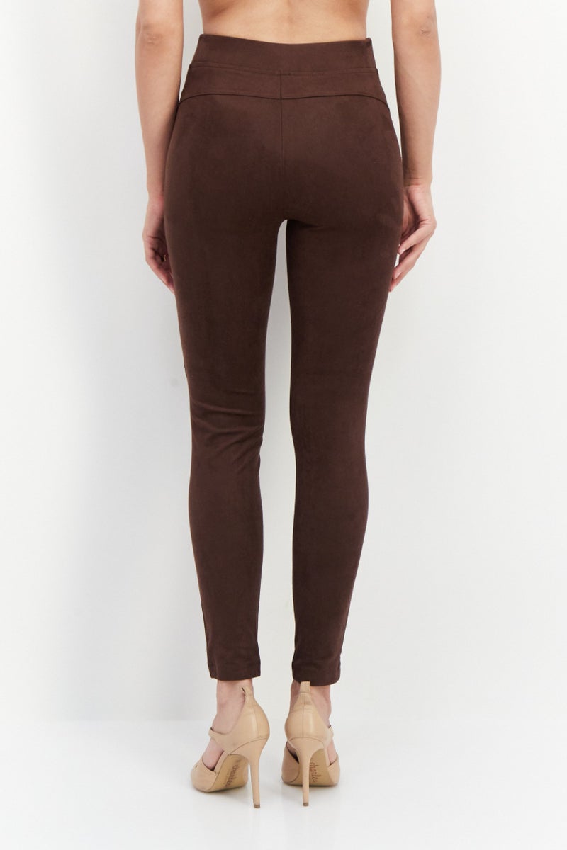 Women Textured Pull On Pants, Dark Brown