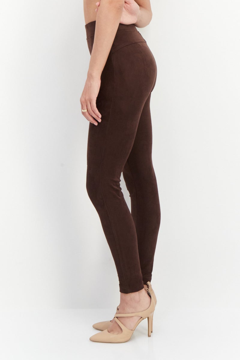 Women Textured Pull On Pants, Dark Brown