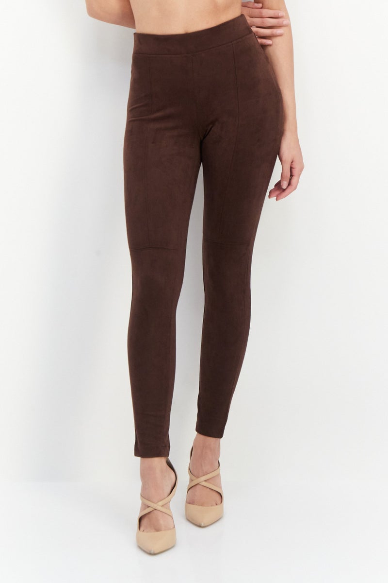 Women Textured Pull On Pants, Dark Brown