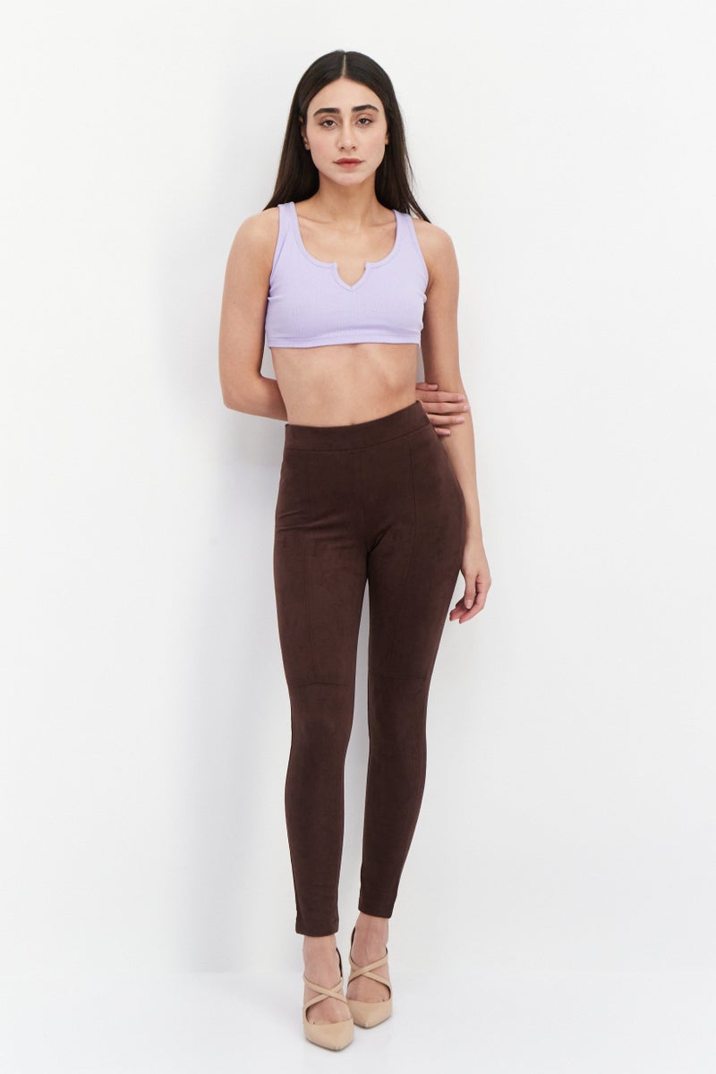 Women Textured Pull On Pants, Dark Brown