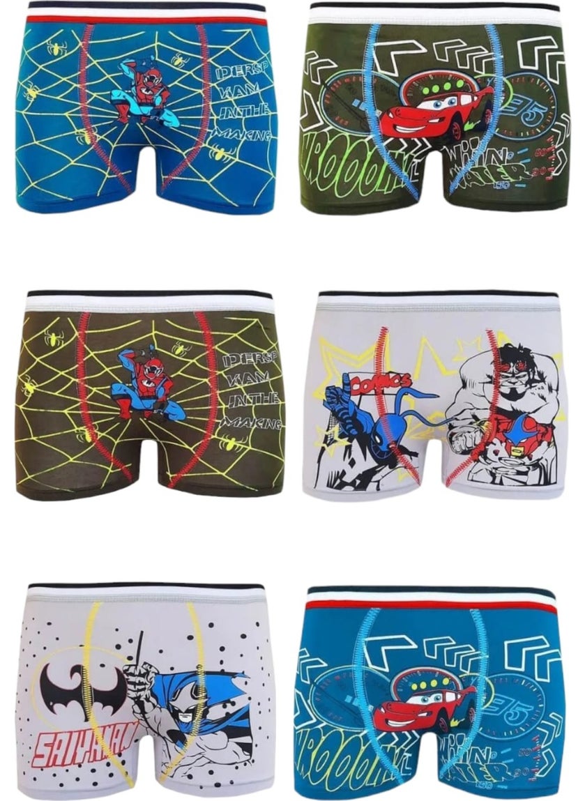 Boy's Mixed Patterned Cotton Flexible Lycra Boxer 6 Pieces