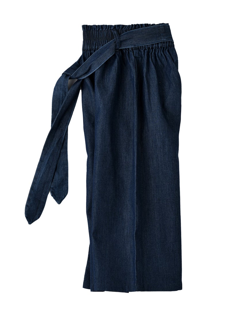 Girls Denim Culottes with Tie Belt