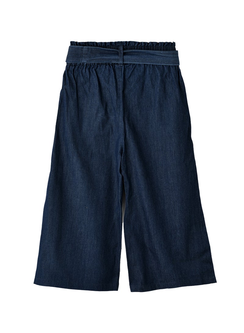 Girls Denim Culottes with Tie Belt