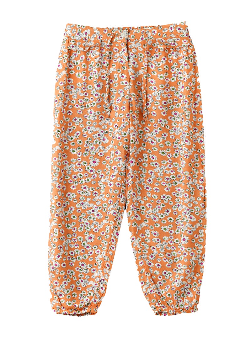 Girls Orange Floral Wide Leg Pants