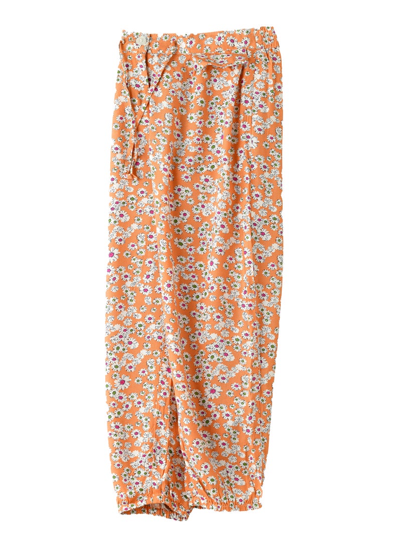 Girls Orange Floral Wide Leg Pants