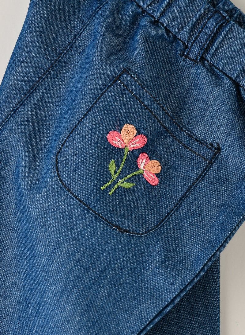 Girls' Embroidered Denim Pants