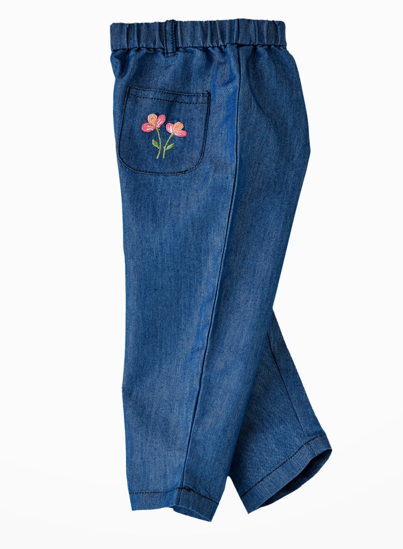 Girls' Embroidered Denim Pants