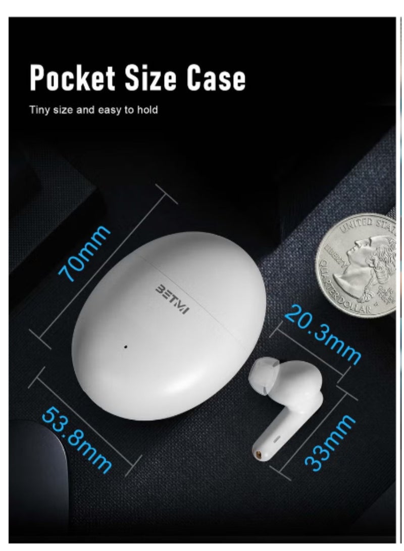 BETMI - True Wireless Earbuds - In-Ear Bluetooth5.4 Headphones, IPX5 Waterproof TWS With Dual Mic For Sport, Light-Weight Earphones For Android iOS/iPhone - White