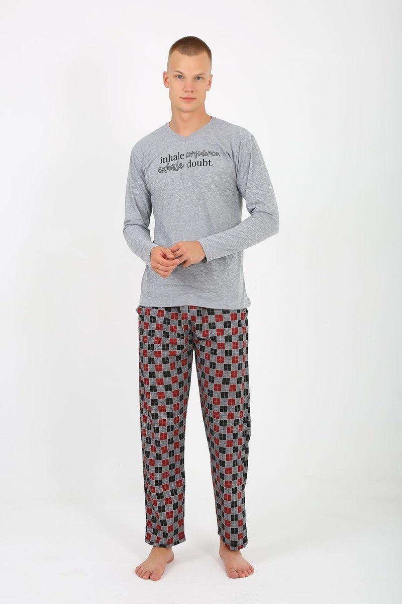 Men's Long Sleeve Combed Cotton Pajama Set Lover's Combination 50130 Single Pajama Price.