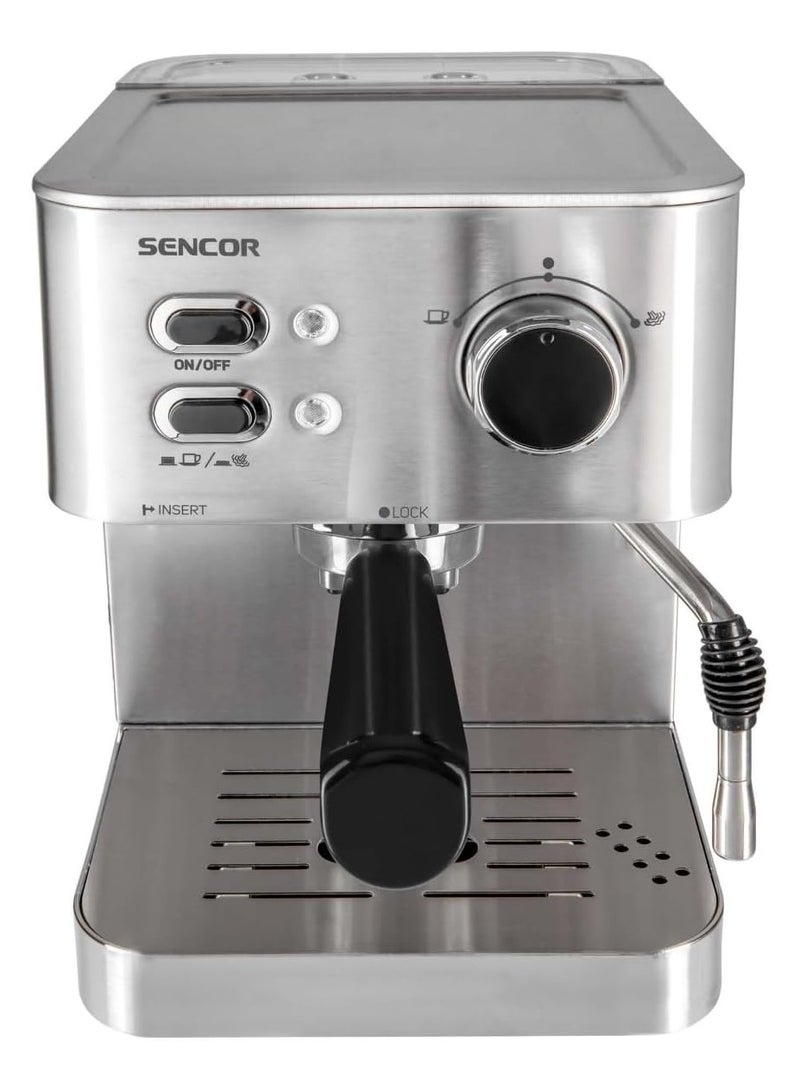 Electric Espresso Maker 15 Bar Pressure Pump/ 1050W Stainless Steel Coffee Machine with Boiler Heating, Swivel Steam Wand, Milk Frother, 1-2 Cup Filter, Espresso/Cappuccino Machine - Silver