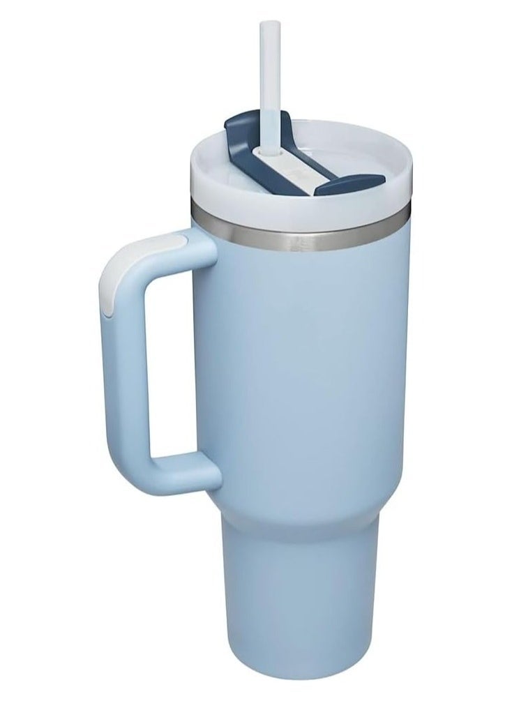 Vacuum Insulated Coffee Mug,Insulated Mug with Handle and Straw Lid,In-car Mug, Blue Chambray 40 Oz