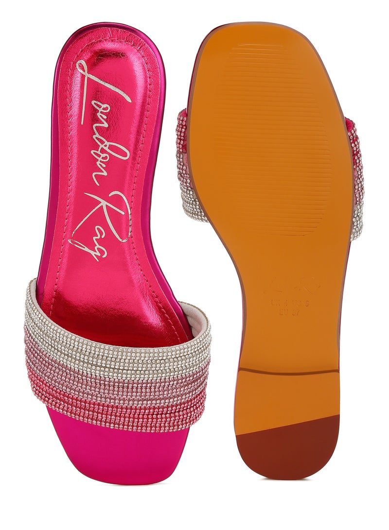 Rhinestone Strap Slip On Flats in Fuchsia