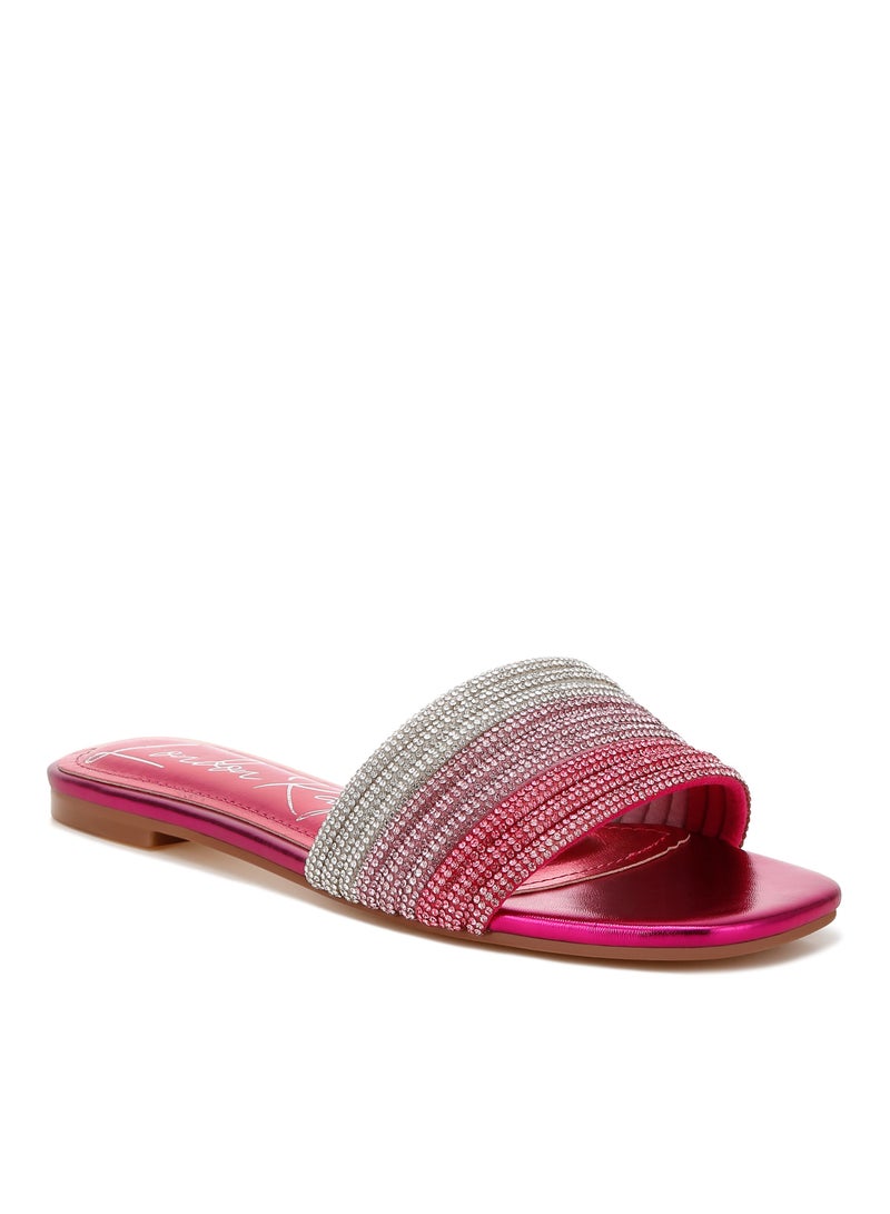 Rhinestone Strap Slip On Flats in Fuchsia