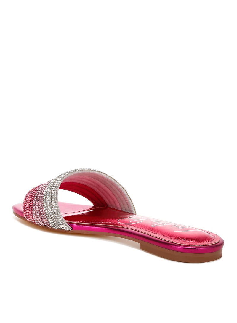 Rhinestone Strap Slip On Flats in Fuchsia