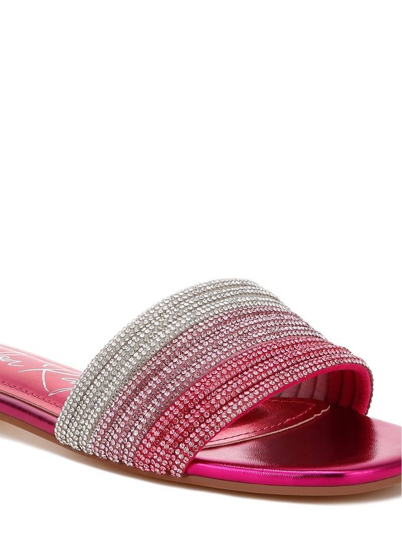 Rhinestone Strap Slip On Flats in Fuchsia