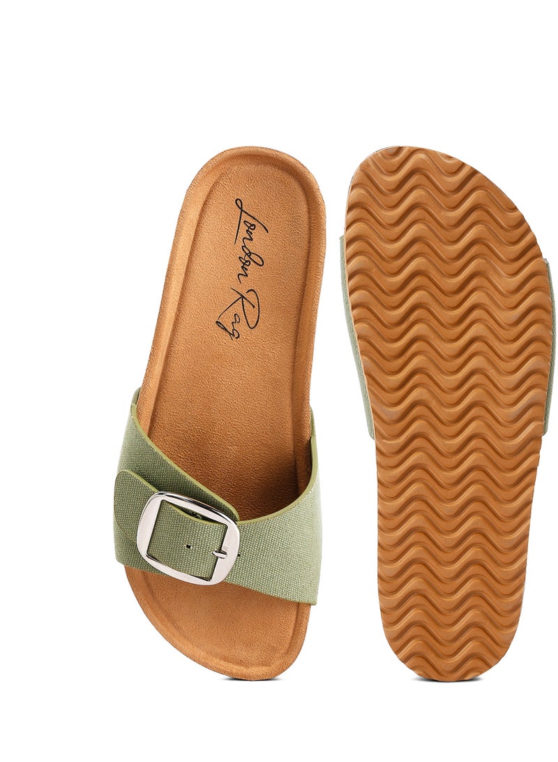 Buckle Strap Slip On Sandals in Green