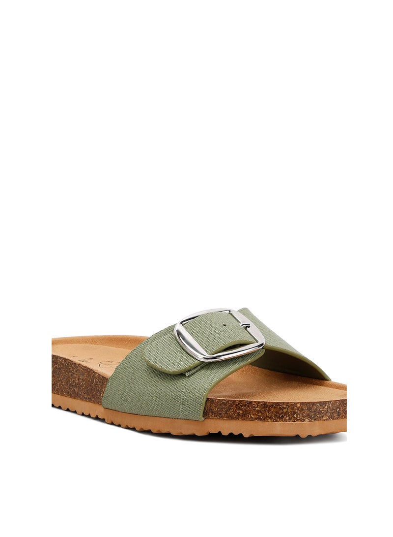 Buckle Strap Slip On Sandals in Green