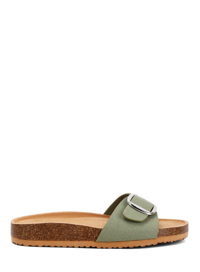 Buckle Strap Slip On Sandals in Green