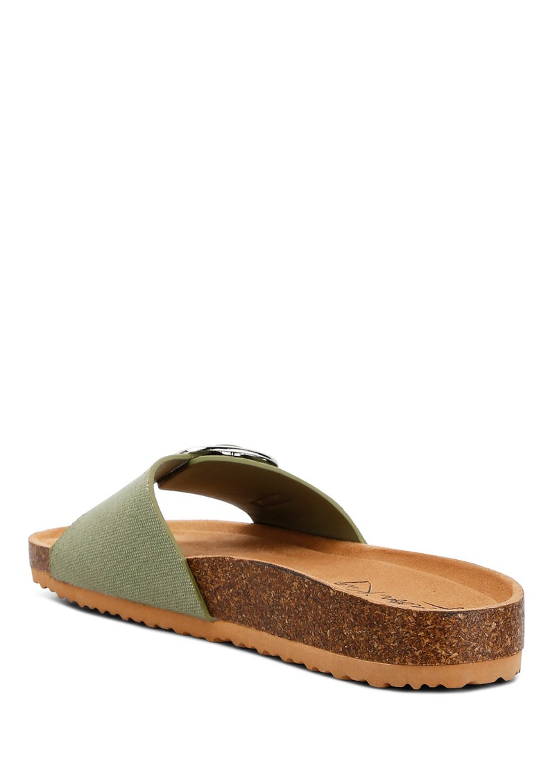 Buckle Strap Slip On Sandals in Green